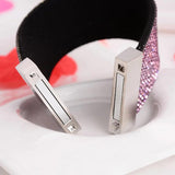 Joyme Pink Rhinestone Crystal Bracelet for Women Wide Leather Wrap Bangle