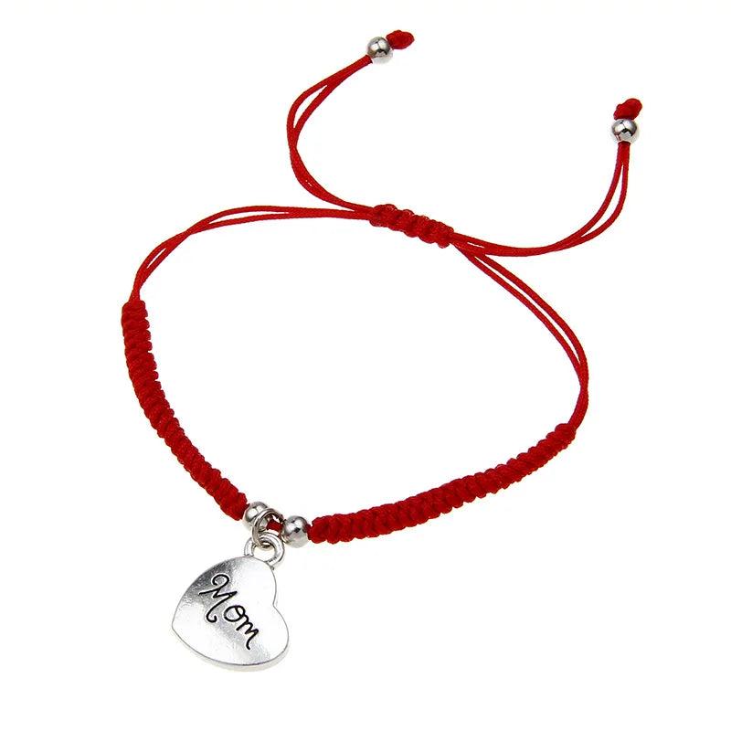 Red Cord Bracelet Love Heart Mom Pendant Bangle
