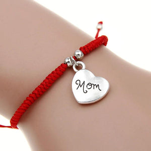 Red Cord Bracelet Love Heart Mom Pendant Bangle