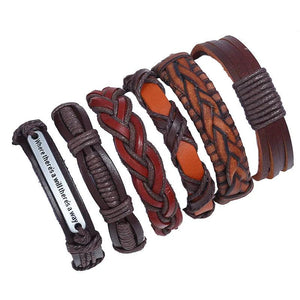 Vintage Red Brown 6 Pcs/set Alloy Way Words Charm Woven Leather Bracelets