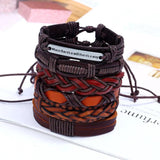 Vintage Red Brown 6 Pcs/set Alloy Way Words Charm Woven Leather Bracelets