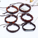 Vintage Red Brown 6 Pcs/set Alloy Way Words Charm Woven Leather Bracelets