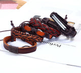Vintage Red Brown 6 Pcs/set Alloy Way Words Charm Woven Leather Bracelets