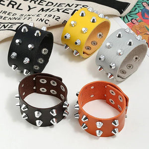 Colorful Wide PU Leather Cuff Bracelets Rivets Bangles Unisex Wristbands