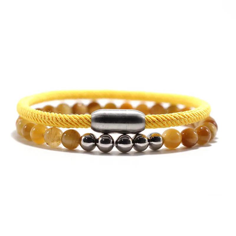 Men's Stainless Steel & Natural Stone Beads Bracelet Set