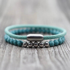 Men's Stainless Steel & Natural Stone Beads Bracelet Set
