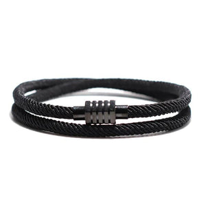 Men Women Red Braided Bracelet Stainless Steel Magnet Biker Accessory
