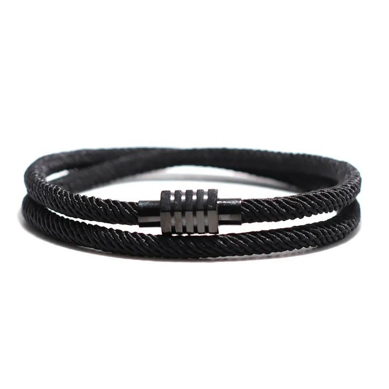 Men Women Red Braided Bracelet Stainless Steel Magnet Biker Accessory