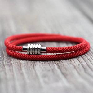 Men Women Red Braided Bracelet Stainless Steel Magnet Biker Accessory