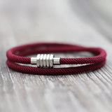 Men Women Red Braided Bracelet Stainless Steel Magnet Biker Accessory