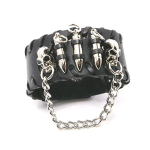 PU Leather Bracelet Bullet Wristband Men's Skull Metal Chain Biker Rock Gothic