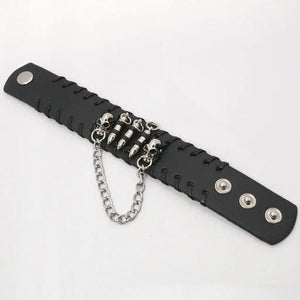 PU Leather Bracelet Bullet Wristband Men's Skull Metal Chain Biker Rock Gothic