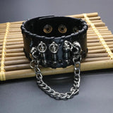 PU Leather Bracelet Bullet Wristband Men's Skull Metal Chain Biker Rock Gothic
