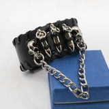 PU Leather Bracelet Bullet Wristband Men's Skull Metal Chain Biker Rock Gothic