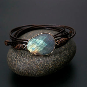 Labradorite Stone Rope Wrap Boho Friendship Bracelet