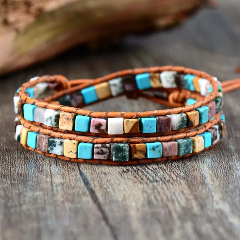 Women Leather Bracelets with Natural Stones