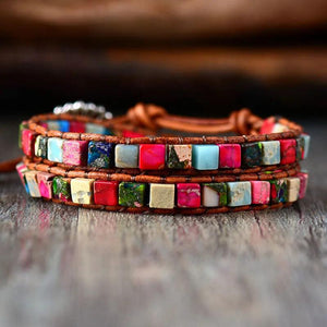 Boho Women Bracelet Natural Stone Vintage Leather Wrap Bead Bracelets