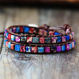 Boho Women Bracelet Natural Stone Vintage Leather Wrap Bead Bracelets