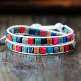 Boho Women Bracelet Natural Stone Vintage Leather Wrap Bead Bracelets