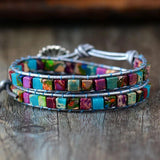 Boho Women Bracelet Natural Stone Vintage Leather Wrap Bead Bracelets