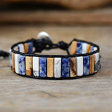 Lapis Lazuli Leather Wrap Bracelet Vintage Weaving Cuff Bijoux