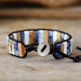 Lapis Lazuli Leather Wrap Bracelet Vintage Weaving Cuff Bijoux