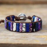Lapis Lazuli Leather Wrap Bracelet Vintage Weaving Cuff Bijoux