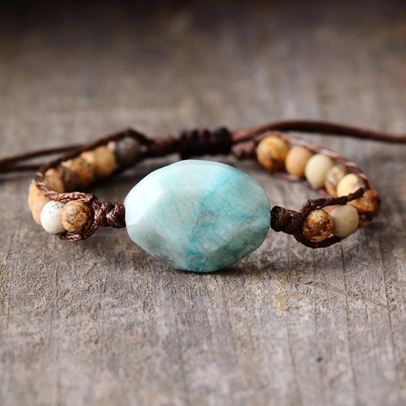 Matte Jasper Amazonite Beaded Wrap Bracelet Vegan Jewelry