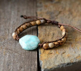 Matte Jasper Amazonite Beaded Wrap Bracelet Vegan Jewelry
