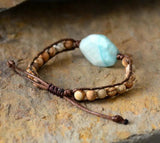 Matte Jasper Amazonite Beaded Wrap Bracelet Vegan Jewelry