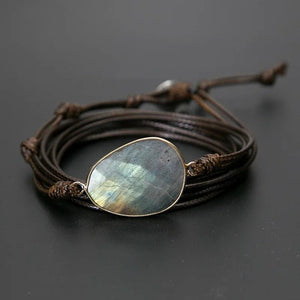 Labradorite Charm Rope Wrap Bracelet Moonstone Boho Friendship Bracelet