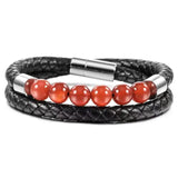 Men's Vintage Steel Leather Bracelet with Tiger's Eye Stone