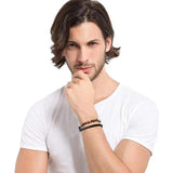 Men's Vintage Steel Leather Bracelet with Tiger's Eye Stone