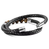Men's Vintage Steel Leather Bracelet with Tiger's Eye Stone