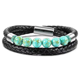 Men's Vintage Steel Leather Bracelet with Tiger's Eye Stone