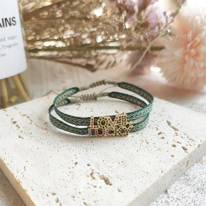 KKBEAD Rhinestone Letter Bracelets Bohemian Braided Arrow Wristband Jewelry