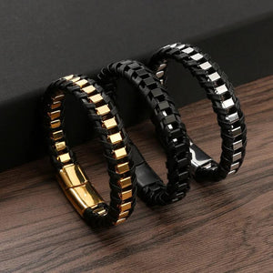 Vintage Leather Braided Bracelet Men Stainless Steel Bangle Jewelry