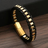 Vintage Leather Braided Bracelet Men Stainless Steel Bangle Jewelry