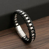 Vintage Leather Braided Bracelet Men Stainless Steel Bangle Jewelry