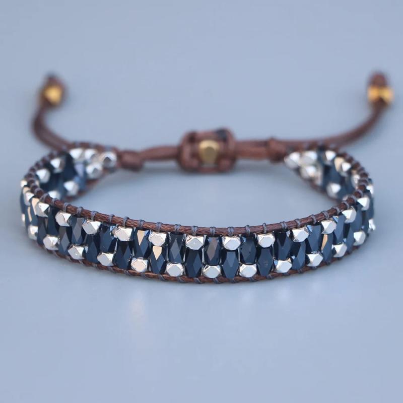 Glass Crystal Beads Wrap Bracelet Wax Rope Friendship Jewelry