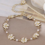 Sweet Daisy Flower Charms Bangle with Pearls