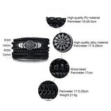 Adjustable Leather Bracelets for Men - Set of 4 Braided PU Brown Bangle