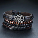 4Pcs/Set Tree of Life Men Bracelets, Layer Leather Wristband