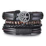 4Pcs/Set Tree of Life Men Bracelets, Layer Leather Wristband