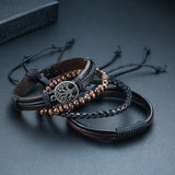 4Pcs/Set Tree of Life Men Bracelets, Layer Leather Wristband