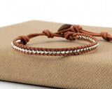 Silver Plated Beads Leather Wrap Bracelet Unisex