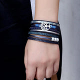 Boho Multilayer Leather Wrap Bracelet with Rhinestone Pearls