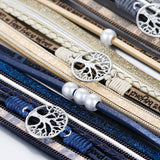 Boho Multilayer Leather Wrap Bracelet with Rhinestone Pearls