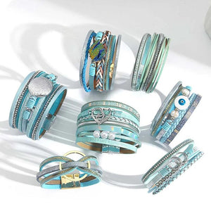 Boho Heart Charm Leather Bracelet for Women