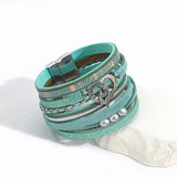 Boho Heart Charm Leather Bracelet for Women